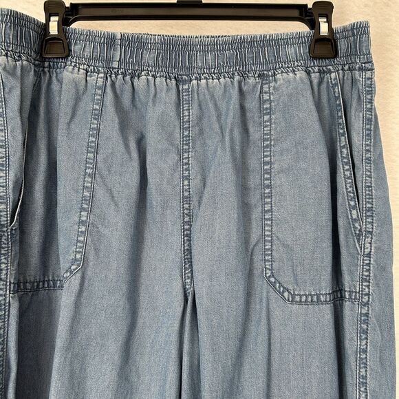Thread + Supply Pant Women Large Blue Chambray Jogger Serena Ankle Rouched Comfy - Picture 9 of 13